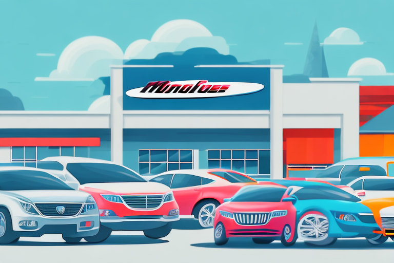 A car dealership with a large