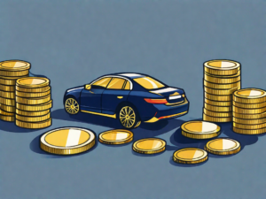 A symbolic scale balancing a car and a pile of gold coins